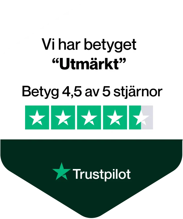Trustpilotbetyg som visar 4,5 av 5 möjliga stjärnor.